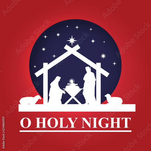 Birth of Christ, Silhouette of Mary, Joseph and Jesus, Vector