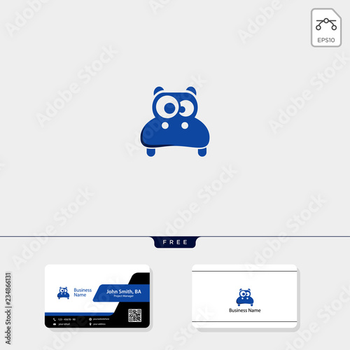cute head hippo logo template vector illustration and inspiration, free business card design