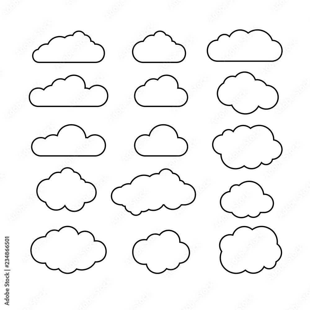 Set of blue sky, clouds. Cloud icon, cloud shape. Set of different clouds. Collection of cloud icon, shape, label, symbol. Graphic element vector. Vector design element for logo, web and print. Set of blue sky, clouds. Cloud icon, cloud shape. Set of different clouds. Collection of cloud icon, shape, label, symbol. Graphic element vector. Vector design element for logo, web and print.
