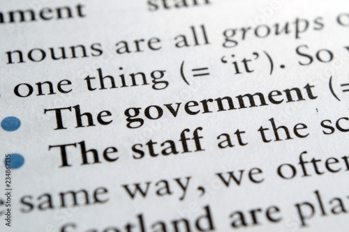 The government phrase in English textbook Selective focus