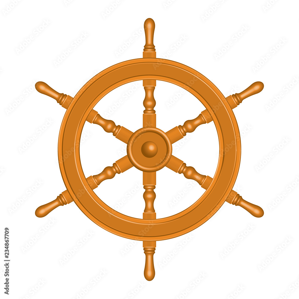 Wooden ship wheel. 3D effect vector