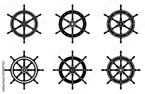 Fotografia Ship wheel icon set. Silhouette vector