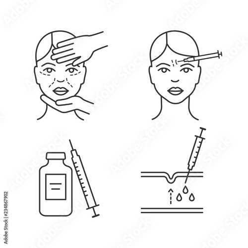 Neurotoxin injection linear icons set