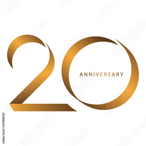 Handwriting, Celebrating, anniversary of number 20th year anniversary, birthday. Luxury duo tone gold brown for invitation card, backdrop, label, logo , advertising or stationary