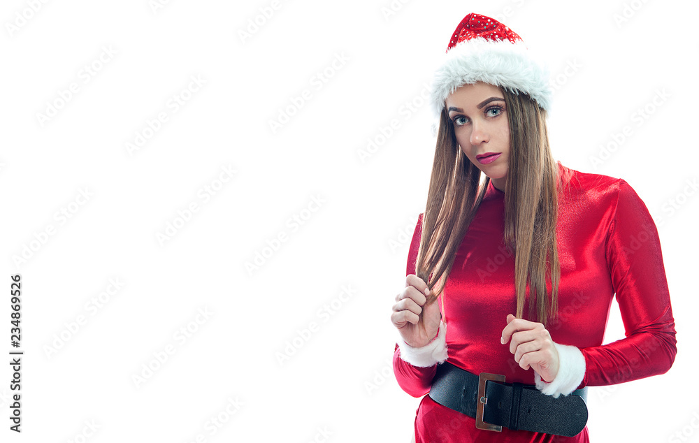 Young pretty woman in red santa claus outfit Young pretty woman in red santa claus outfit