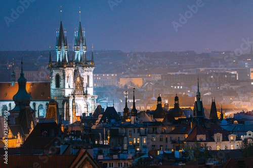 panoramic view of prague old town by night, czech republic