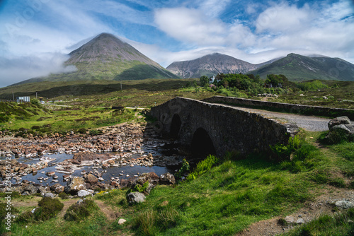 Sligachan Bridge and The Cuillin mountains, Isle of Skye, Inner Hebrides, Scotland, UK photo
