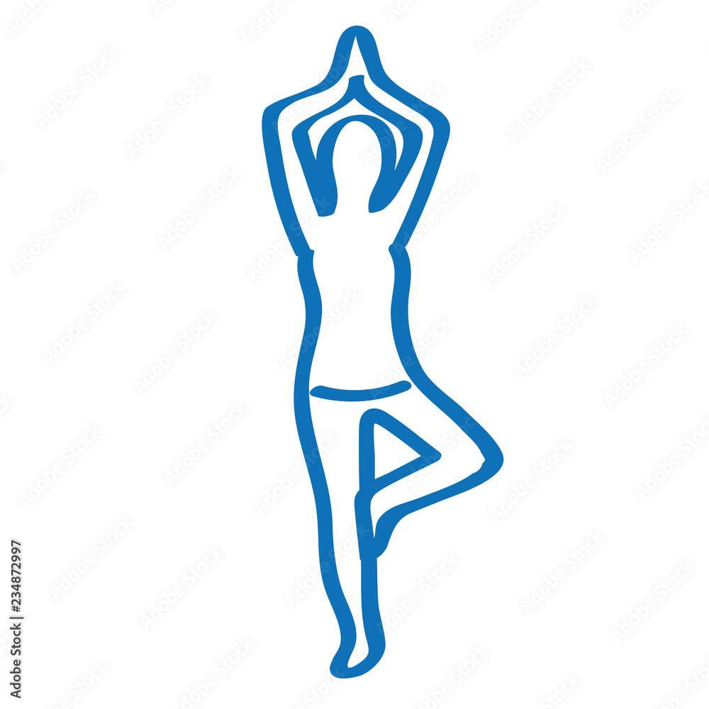 Handgezeichnete Frau macht Yoga in dunkelblau