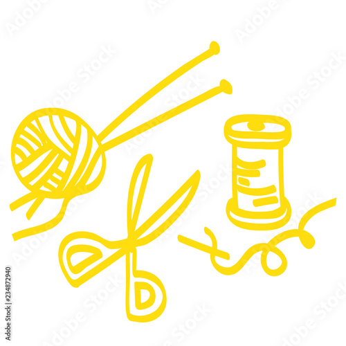 Handgezeichnetes Handarbeitszubehör in gelb