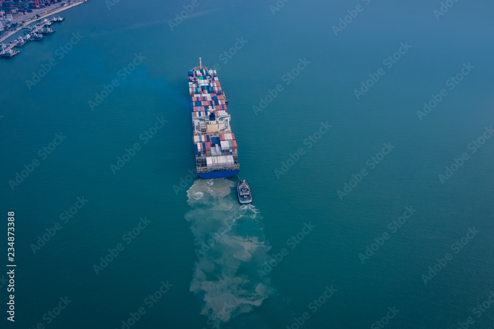 Ship of Business Logistics Cargo concept and the map global partner connection of Container Cargo freight ship for Import Export ,which The logistic and transportation of International,Aerial view
