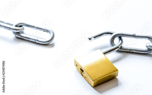 concept data protection metal chain on white background