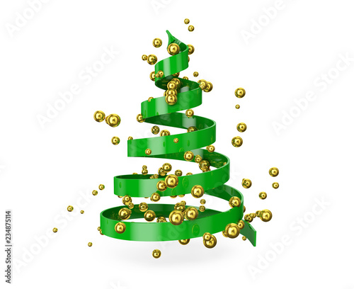 Christmas tree from ribbons isolated on white background 3d render