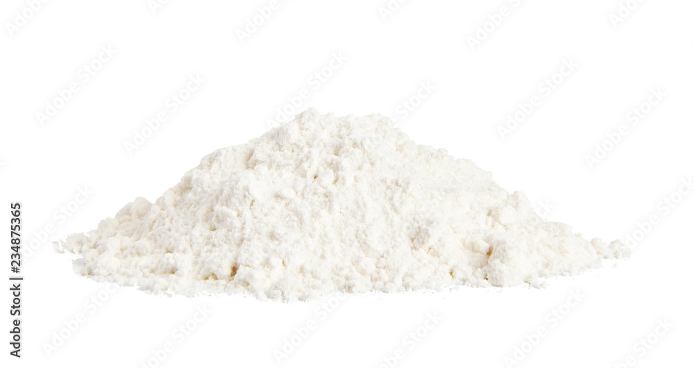 A pile of flour isolated on white background.
