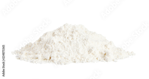 A pile of flour isolated on white background.