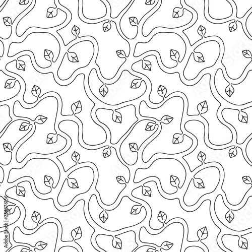 Seamless vector black and white hand drawn pattern with branch  leaves. Abstract infinite tree. Graphic colorless illustration. Print for fabric  background  wallpaper  packeging  wrapping