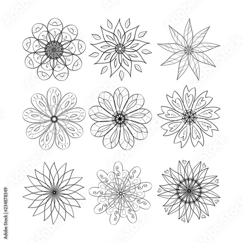 Flowers. Set. Sign, symbol. Doodle. Spirograph © olga_illustrator