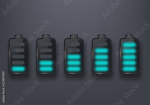 Glossy battery icon set. Design element