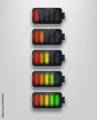 Glossy battery icon set. Design element