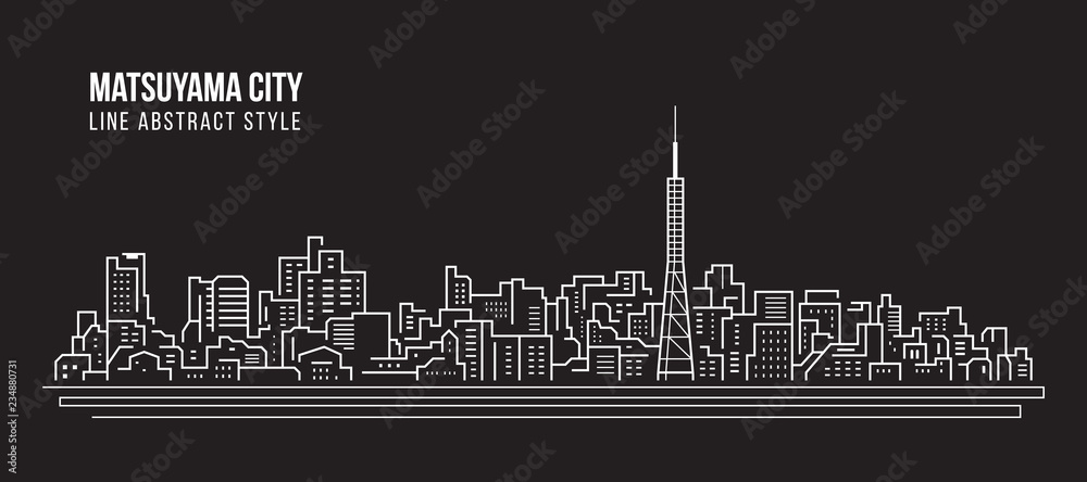 Cityscape Building Line art Vector Illustration design - Matsuyama city