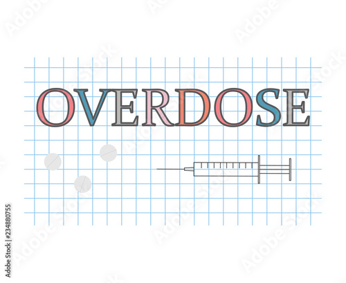 overdose word on checkered paper sheet- vector illustration
