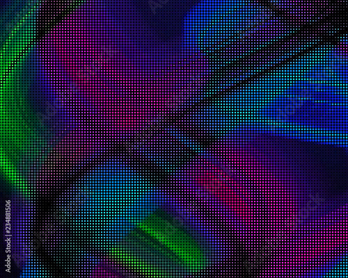 Bright dynamic background with wavy lines of circles, dots. Rounds of different scale neon color. Vector illustration.