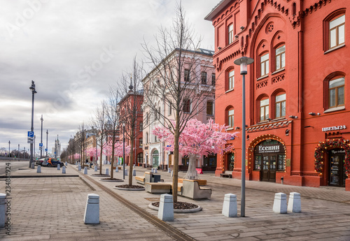 Novaya Square in spring cloudy day. Moscow, Russia.