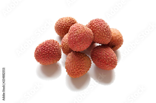  lychee or litchi chinensis fruit on white background                              