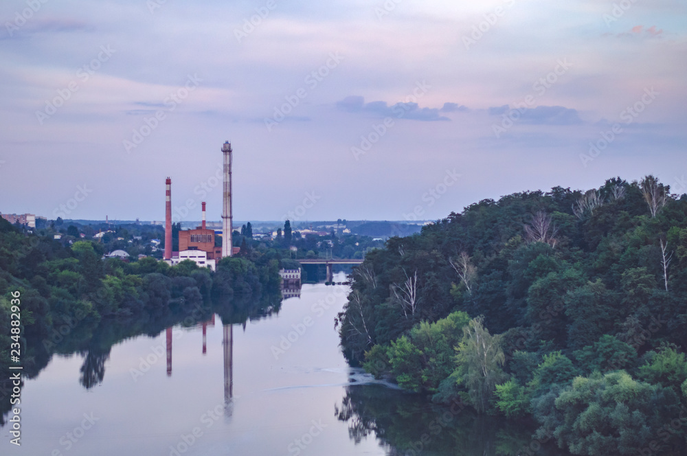 Naklejka premium Factory on the Dniper river in Ukraine