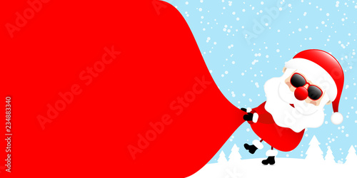 Santa Sunglasses Pulling Gift Bag Backwards Right Forest Blue