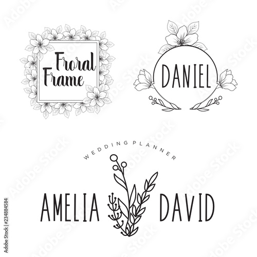 Hand drawn logo collection. Logo design with flowers and beautiful fonts. For designers, florists, Wedding Planner, photographers and other creative professions
