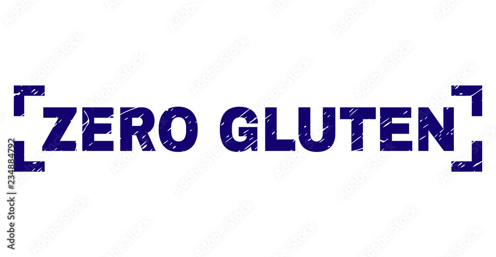 ZERO GLUTEN caption seal print with distress texture. Text label is placed between corners. Blue vector rubber print of ZERO GLUTEN with unclean texture. ZERO GLUTEN caption seal print with distress texture. Text label is placed between corners. Blue vector rubber print of ZERO GLUTEN with unclean texture.