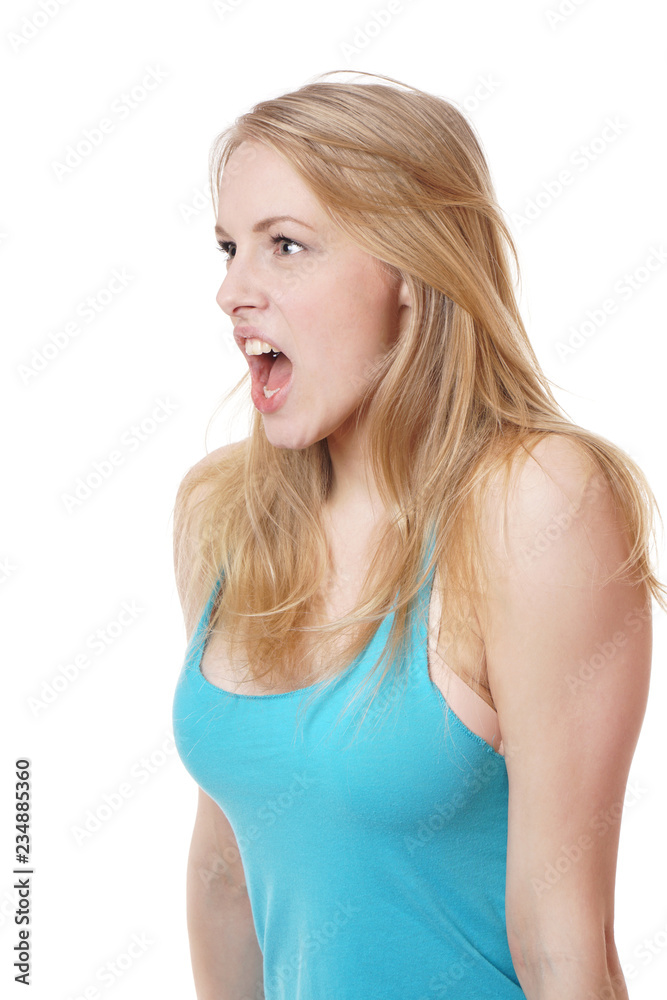 side view young woman screaming or shouting side view young woman screaming or shouting