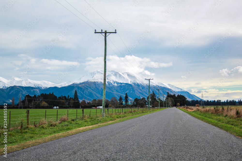 view over Mount Hutt from Methven village, Canterbury, South Island, New Zealand