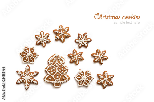 Christmas cookies in the shape of snowflakes handmade. Basic for your decoration on the white background