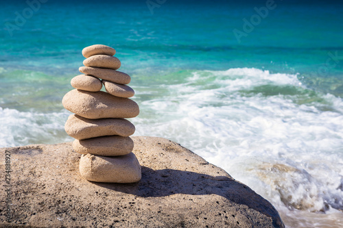 Stack of stones in balance at a beach
