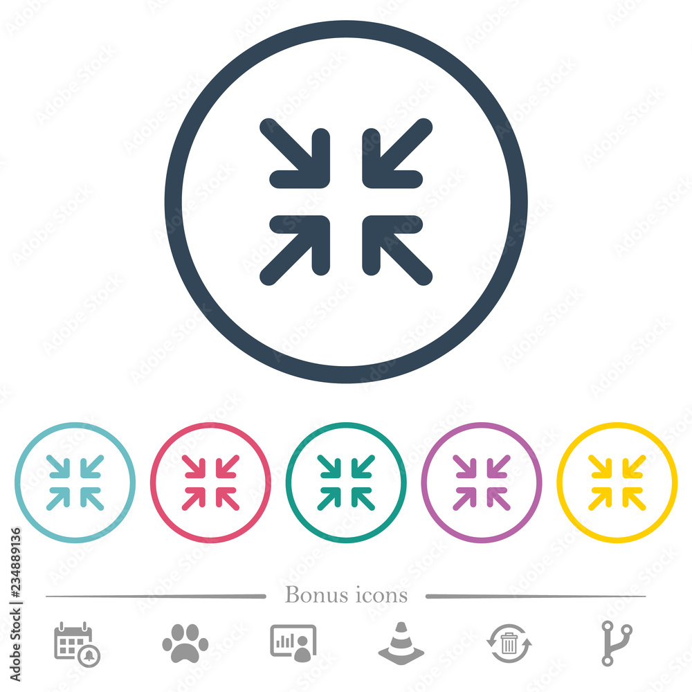 Fototapeta premium Minimize arrows flat color icons in round outlines