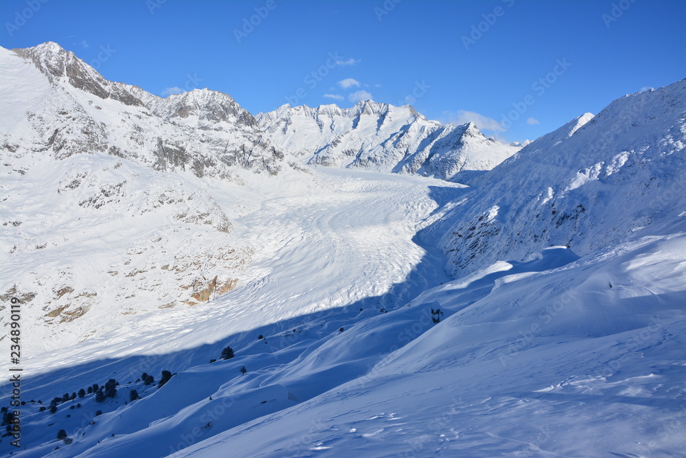 Alpine Panaorama in the winter with snow and aletsch glacier Alpine Panaorama in the winter with snow and aletsch glacier