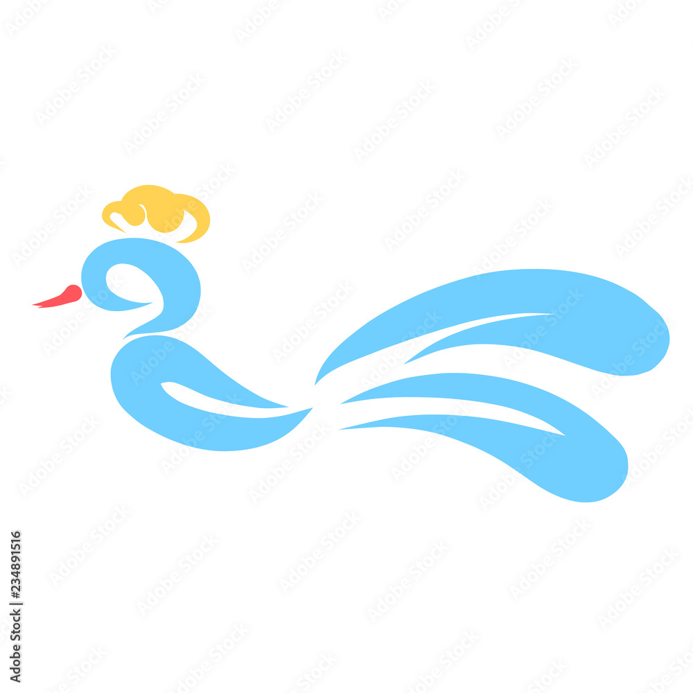 Fototapeta premium Blue bird with yellow tuft, colorful pattern