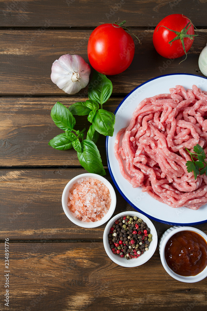 minced meat on wooden surface minced meat on wooden surface