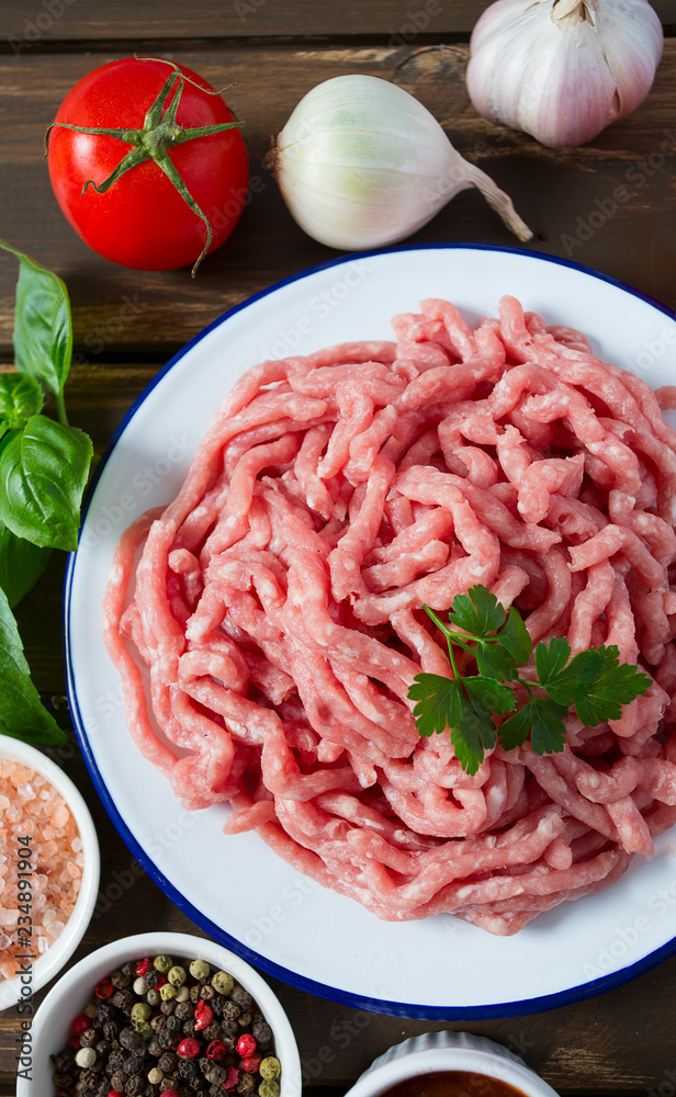 minced meat on wooden surface minced meat on wooden surface