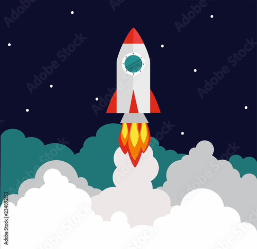 Rocket launch, ship.vector, concept of an illustration of a business product on the market startup