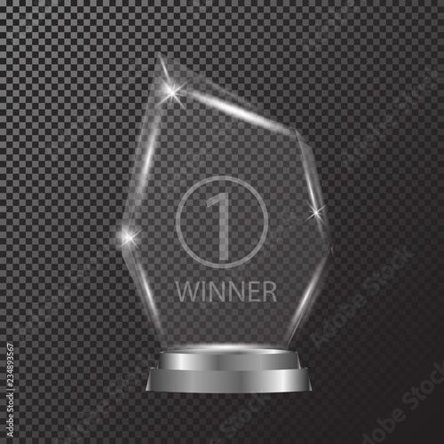 Glass shining trophy Isolated on black transparent background. Glass Trophy Award illustration,