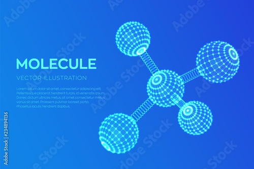 Molecule Structure. Dna, atom, neurons. Molecules and chemical formulas. 3D Scientific molecule background for medicine, science, technology, chemistry, biology. Vector illustration.