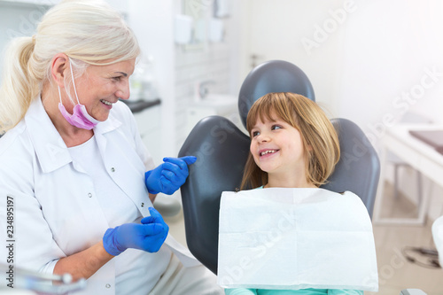 Female dentist and her child patient 