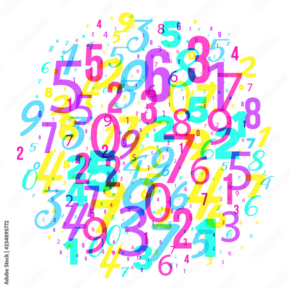 Mathematics background - group of random different numbers math pattern,  bright neon 80s style Stock Vector | Adobe Stock