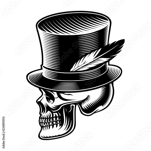 Vector illustration of a skull in cylindrical hat