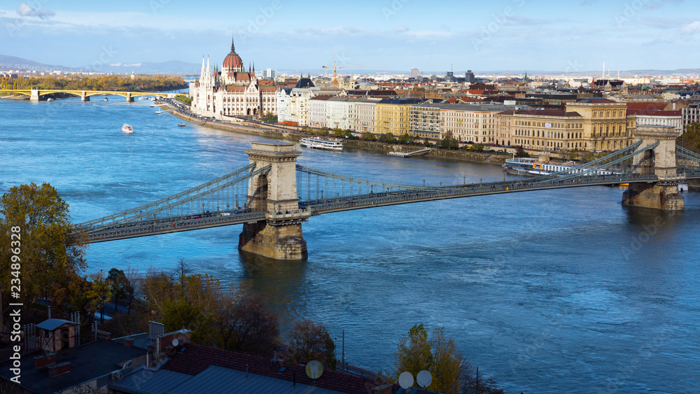 Image of view on Parliament and Chain Bridge in Budapest