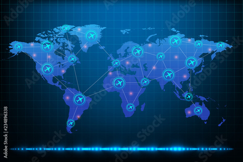 Air traffic, abstract business background with world map