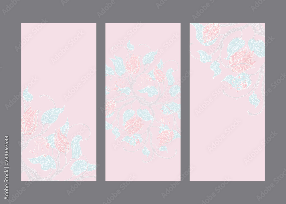 Cards set with cream vintage floral ornaments