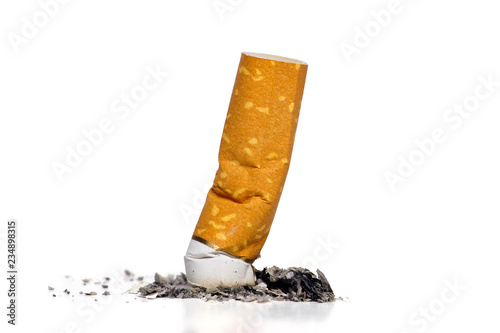 cigarette in ashtray isolated on white